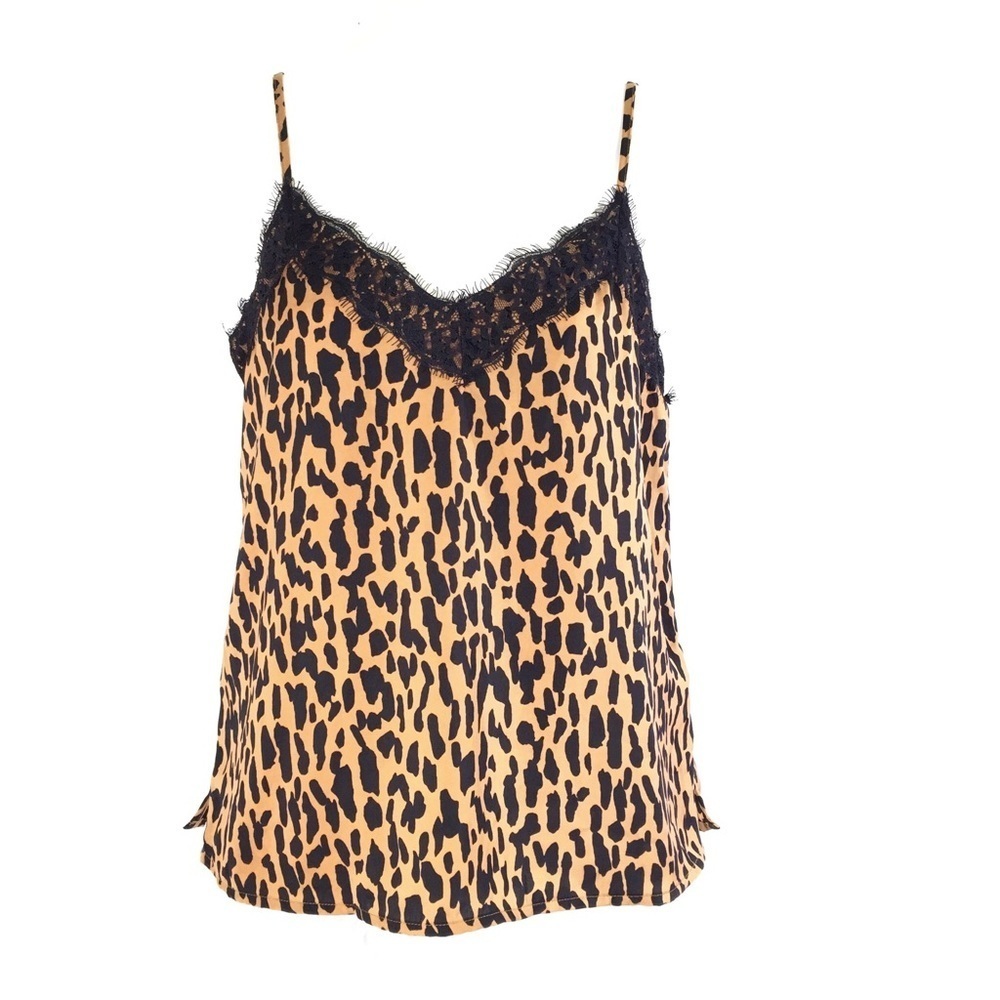 Bp Nordstrom Satin Lace Animal Print Tank Top XXS